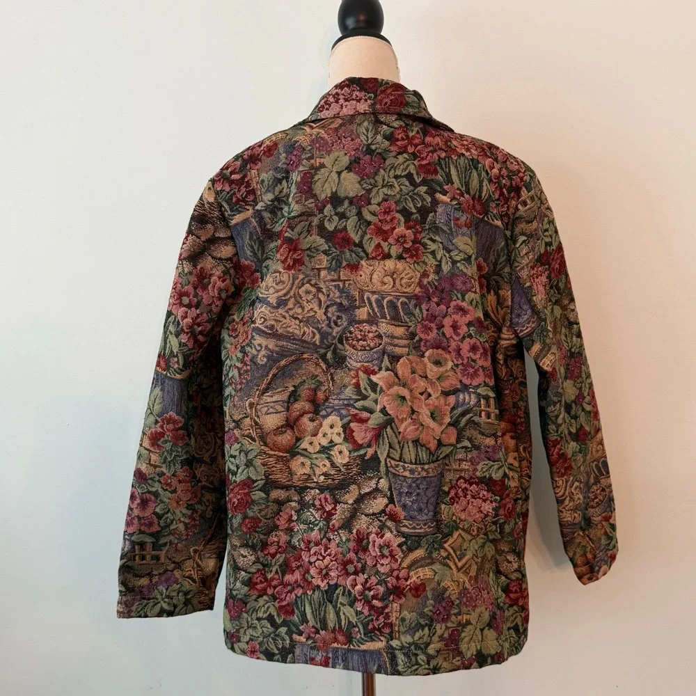 🍎ERIN LONDON Vintage Floral Tapestry Jacket Medium 🧺 - Picture 3 of 9